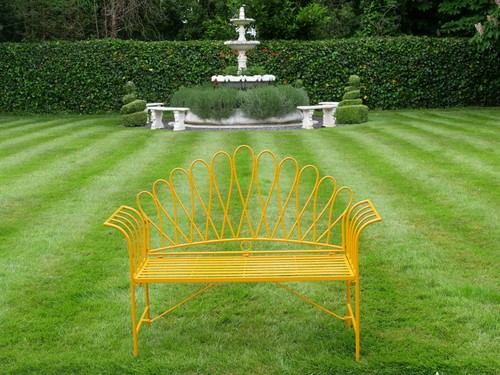 Yellow metal garden bench - metal,