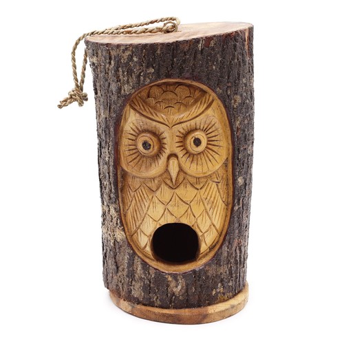 Tree trunk face bird house - -,