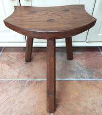 Vintage French milking stool, 3 legs, abstract shape, mid century stand