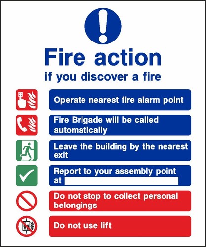 Fire action procedure sign - fire,