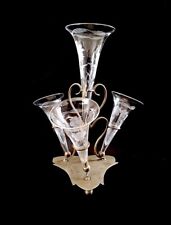 Large Antique Silver Plated  Flower Vase / Epergne with 4 Etched Glass vases