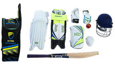 ND CLUB Cricket Kit 11pc Set Bat Ball Pad Leg Guard Glove Boys Youths Junior UK