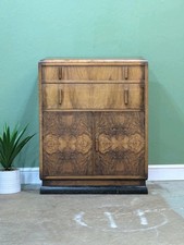 Art Deco Tallboy Walnut Veneer Linen Cupboard Vintage Bedroom Chest Of Drawers