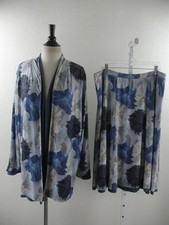 Women's XL Travelsmith Floral 2-Pc Skirt Suit Open Jacket Blazer Stretch Outfit