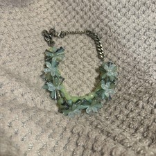 Zara Necklace Large Aurora Borealis and Green Crystal Silver Tone Chain Retro