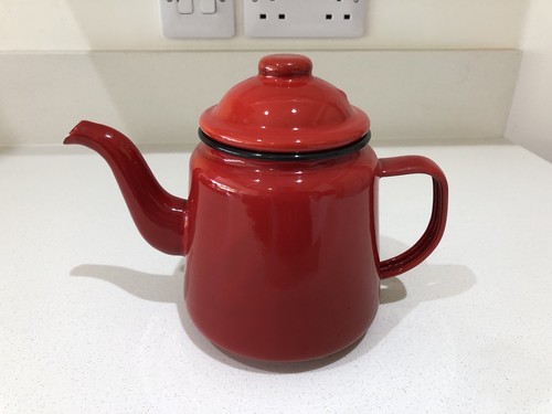 Vintage red enamel teapot - enamel,