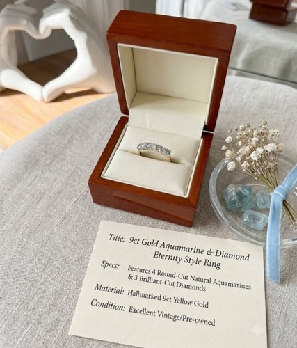 9ct gold aquamarine - aquamarine, diamond