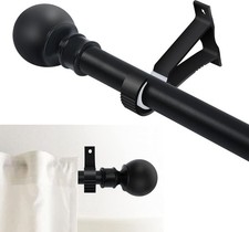 ☀️ Curtain Pole Extendable Metal Chrome With Finials Rings Hooks Rod Fittings