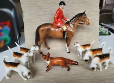 Joblot Beautiful rare Beswick Porcelain Fox Hunt: Huntsman, 6 dogs and Fox