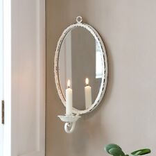 Shabby Chic Wall Sconce Candle Holder with Mirror Antique Cream