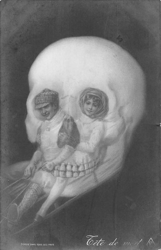 Postcard tete mort skull - de,