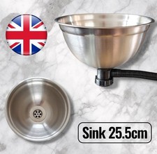 Round Stainless Steel Small Sink Kitchen Caravan Camper Catering & Waste Pipe