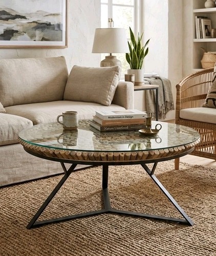 Driftwood round coffee table - coffee,