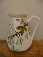 Vintage HAND PAINTED Floral White MILK GLASS JUG Ceramic Creamer Antique Old Art