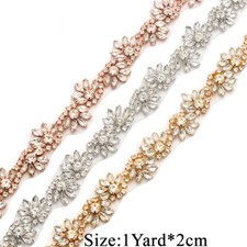 Bling Rhinestone Costume Dress Craft Crystal Beaded Wedding Belt Flower Applique