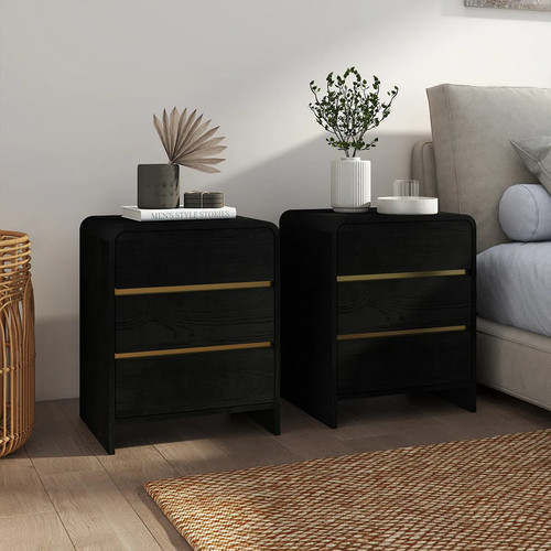 Pair black drawer bedside - pair,