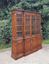 ANTIQUE SOLID OAK BREAKFRONT LIBRARY BOOKCASE PAIR AVAILABLE