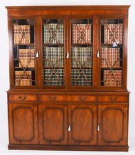 Vintage Petite Georgian Revival Flame Mahogany Four Door Bookcase 20th Century