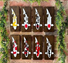SOLID WOODEN KOI CARP FISH PLAQUE SIGN SHOWA SANKE TANCHO KOHAKU SHIRO UTSURI 