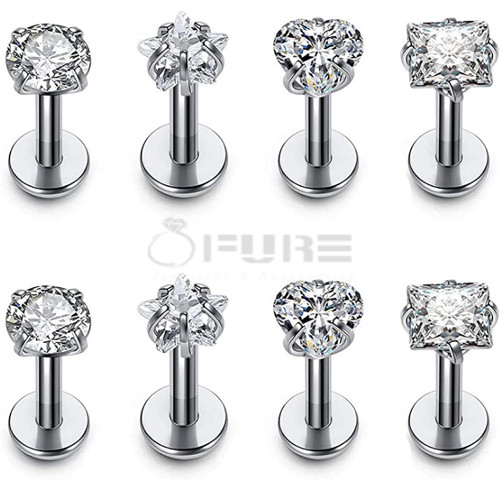 Star heart lip ring silver - heart,