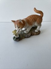 Royal Osborne Ginger Cat Playing With Yellow Butterfly Made Painted Porcelain