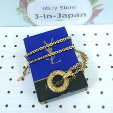 YSL Yves Saint Laurent Long Necklace Ring Motif Gold Color Used from Japan