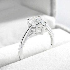 2ct Pear Cut Moissanite Engagement Ring 925 Sterling Silver Solitaire Band GRA