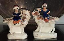 Near Pair of Antique Staffordshire Girls Riding on Goats C 1820+
