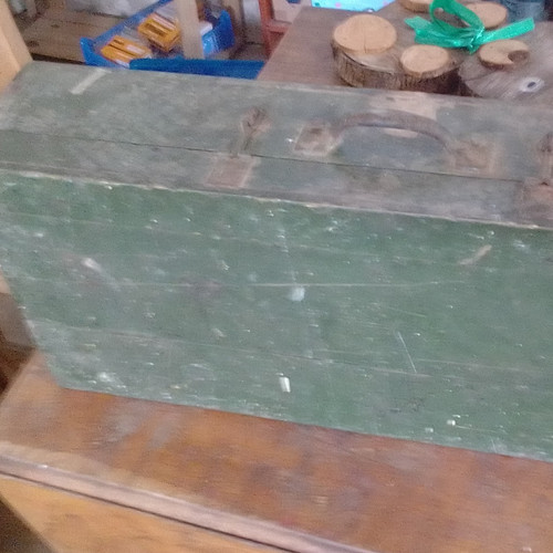 Large green painted wood tool - large,