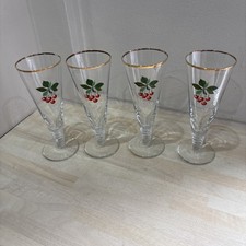 Set of Four Retro 80s Cherry B Glasses, Vintage Champagne Glasses Gilt edged