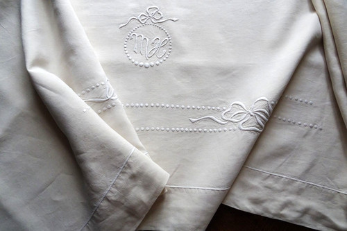 Vintage french linen sheet mh - vintage,