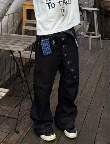 Fireman wide denim pants - pants, dark