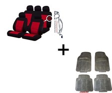 CAMDEN RED LUMBAR UNIVERSAL CAR SEAT COVERS PROTECTORS + MATCHING RUBBER MATS