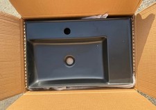 Arezzo Matt Black Wall Hung Basin 610x380mm With Matt Black Towel Rail