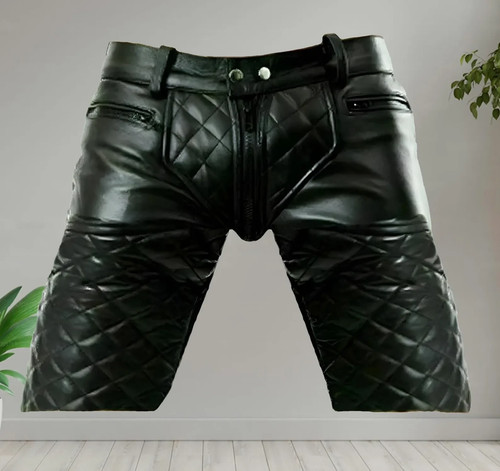 Mens premium leather shorts - leather,