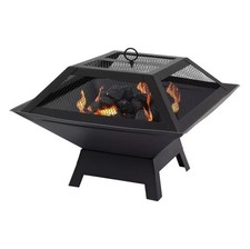 FIRE PIT BBQ GRILL HEATER OUTDOOR GARDEN SQUARE FIREPIT BRAZIER PATIO OUTSIDE