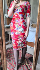 Diva Catwalk Bodycon Pencil wiggle Dress red floral s 8 10 wedding Rrp £100+