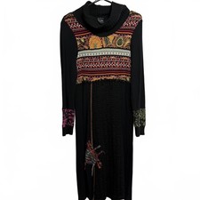 Pause Cafe - Long Sleeve Black Dress with Multicolor Pattern Details size 8   42