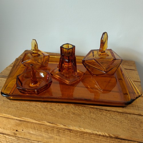 Vintage amber glass vanity set - amber,