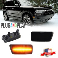 Smoked Front Amber LED Bumper Side Marker Lights For 2021-2024 Ford Bronco Sport