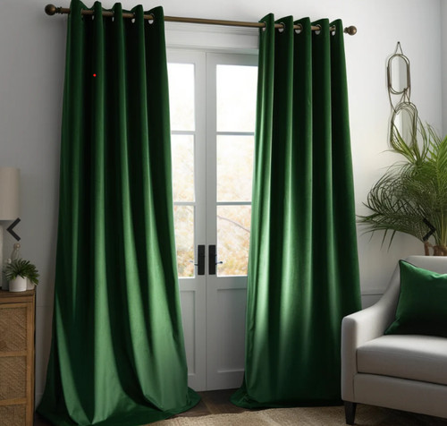 Green velvet curtain pair casa - pair,