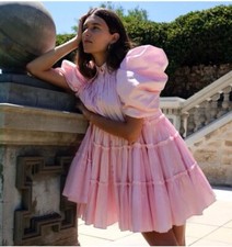 AJE Dress Swift Butterfly Pink Puff Sleeve Pleated Smock Mini Size AU 6-8 US 2-4