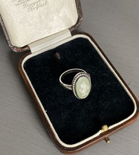 Vintage Wedgewood Cameo Jasperware Sterling Silver 925 Green Ring  Size L 1/2 