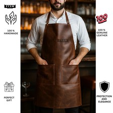 Genuine Leather Apron for Cooking and Grilling - One Size Fits All - Brown Color
