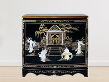 Oriental Chinese Black Lacquer Mother of Pearl 2 Door Cabinet Sideboard