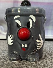 Vintage Dusty Bin Ceramic Money Box Grey - 1980'S R.Moss Piggy Bank with Stopper