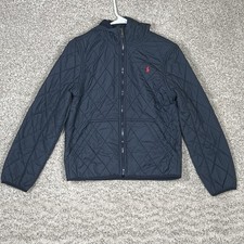 Polo Ralph Lauren Quilted Jacket Large 14-16 Youth Blue Hooded Full Zip Outdoor