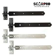 Adjustable Hook & Band Gate Hinges Heavy Duty Shed Door Black Galvanised 10"-36"