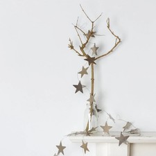 Antique Silver Metal Star Garland Rustic Vintage Long Wire Christmas Decoration