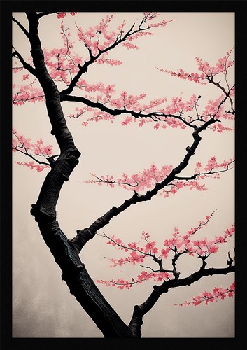 Moody cherry blossom - cherry, framed